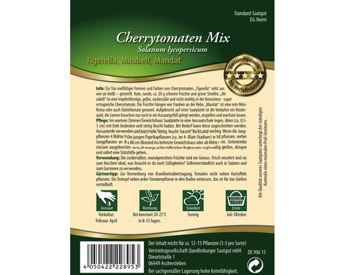 Samenpackung Cherrytomaten Mix Solanum lycopersicum mit den Sorten Tigerella, Mirabell und Mandat