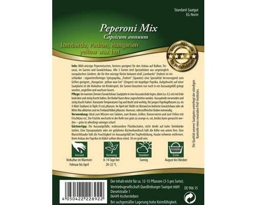 Paprika Mix Samenpackung für die Sorten Lombardo, Padron, Hungarian yellow wax hot