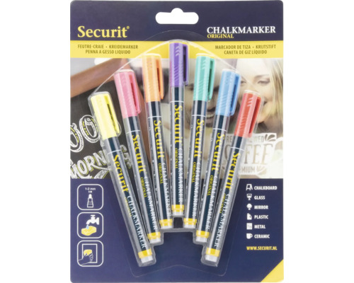 Securit Kreidemarker Set mit sechs Stiften in verschiedenen Farben