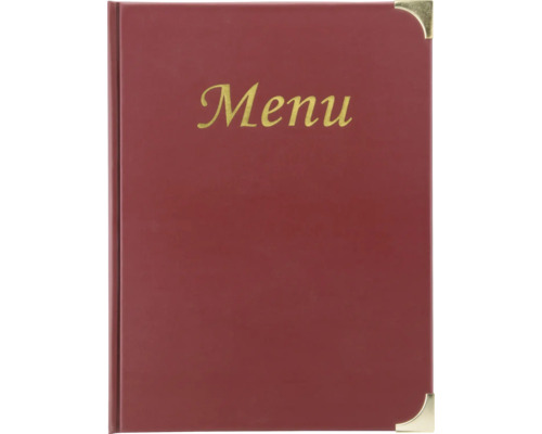 Speisekarte mit goldenen Ecken und Schriftzug Menu