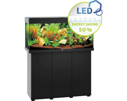 Schwarzes Aquarium mit Unterschrank und LED Beleuchtung