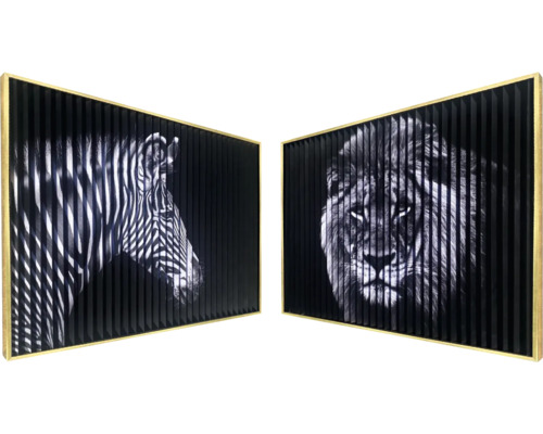 Dekorative Wandbilder mit Zebra und Löwe im Streifen-Design