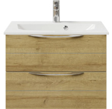 Badmöbel-Set Pelipal Sunline 300 BxHxT 67 x 49,9 x 48 cm Frontfarbe eiche riviera Badmöbelset 2-teilig mit Waschtisch Mineralmarmor