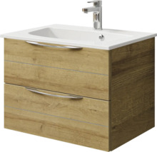 Badmöbel-Set Pelipal Sunline 300 BxHxT 67 x 49,9 x 48 cm Frontfarbe eiche riviera Badmöbelset 2-teilig mit Waschtisch Mineralmarmor
