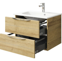 Badmöbel-Set Pelipal Sunline 300 BxHxT 67 x 49,9 x 48 cm Frontfarbe eiche riviera Badmöbelset 2-teilig mit Waschtisch Mineralmarmor