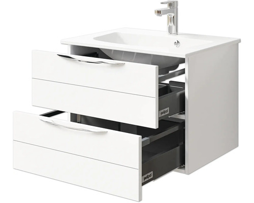 Waschtischunterschrank mit zwei Schubladen und Keramikwaschbecken