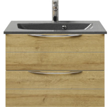 Badmöbel-Set Pelipal Sunline 300 BxHxT 67 x 49,9 x 48 cm Frontfarbe eiche riviera Badmöbelset 2-teilig mit Waschtisch Mineralmarmor grau-metallic