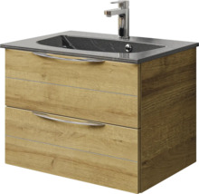 Badmöbel-Set Pelipal Sunline 300 BxHxT 67 x 49,9 x 48 cm Frontfarbe eiche riviera Badmöbelset 2-teilig mit Waschtisch Mineralmarmor grau-metallic