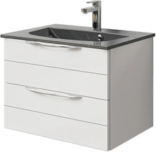 Badmöbel-Set Pelipal Sunline 300 BxHxT 67 x 49,9 x 48 cm Frontfarbe weiß hochglanz Badmöbelset 2-teilig mit Waschtisch Mineralmarmor grau-metallic