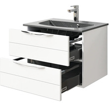 Badmöbel-Set Pelipal Sunline 300 BxHxT 67 x 49,9 x 48 cm Frontfarbe weiß hochglanz Badmöbelset 2-teilig mit Waschtisch Mineralmarmor grau-metallic