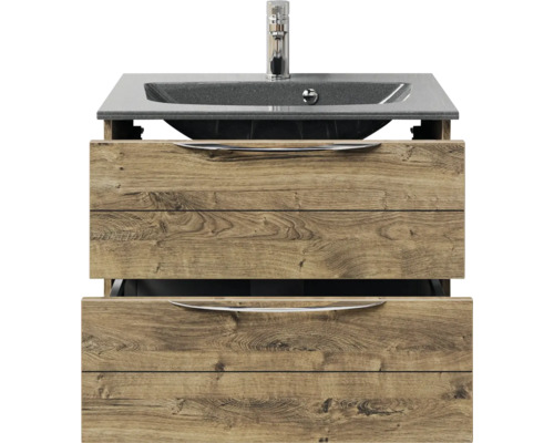 Waschtischunterschrank mit Waschbecken und zwei Schubladen im Holzdesign