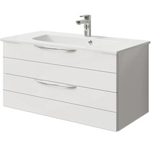 Badmöbel-Set Pelipal Sunline 300 BxHxT 97 x 49,9 x 48 cm Frontfarbe weiß hochglanz Badmöbelset 2-teilig mit Waschtisch Mineralmarmor