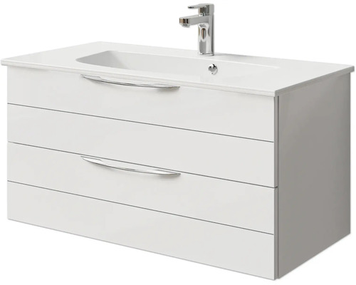 Waschtischunterschrank mit zwei Schubladen und Aufsatzwaschbecken