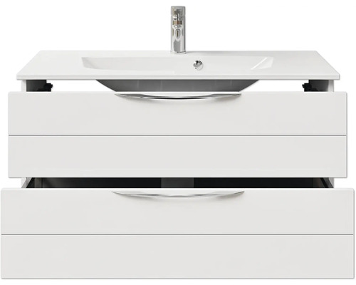 Waschtischunterschrank mit zwei Schubladen und Aufsatzwaschbecken