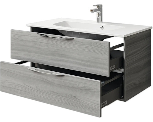 Waschtischunterschrank mit zwei Schubladen und offenem Auszug