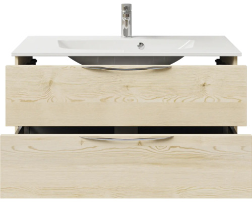 Waschbeckenunterschrank mit zwei Schubladen und Aufsatzwaschbecken