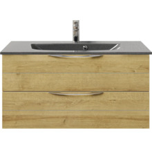Badmöbel-Set Pelipal Sunline 300 BxHxT 97 x 49,9 x 48 cm Frontfarbe eiche riviera Badmöbelset 2-teilig mit Waschtisch Mineralmarmor grau-metallic