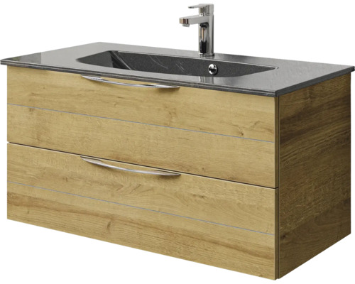 Waschtischunterschrank mit zwei Schubladen, Waschtisch und Armatur