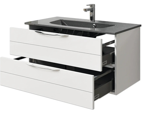 Waschtisch mit zwei Schubladen, Armatur und Becken