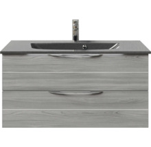 Badmöbel-Set Pelipal Sunline 300 BxHxT 97 x 49,9 x 48 cm Frontfarbe sangallo grau Badmöbelset 2-teilig mit Waschtisch Mineralmarmor grau-metallic