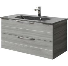 Badmöbel-Set Pelipal Sunline 300 BxHxT 97 x 49,9 x 48 cm Frontfarbe sangallo grau Badmöbelset 2-teilig mit Waschtisch Mineralmarmor grau-metallic