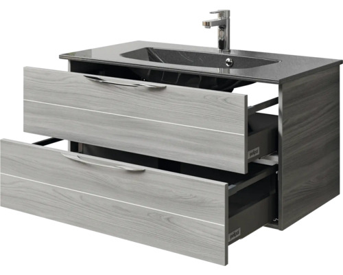 Waschtischunterschrank mit zwei Schubladen, Waschbecken und Armatur
