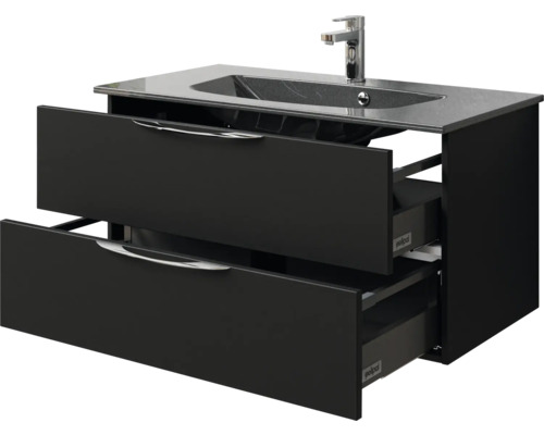 Waschtischunterschrank mit zwei Schubladen, Waschtisch und Armatur