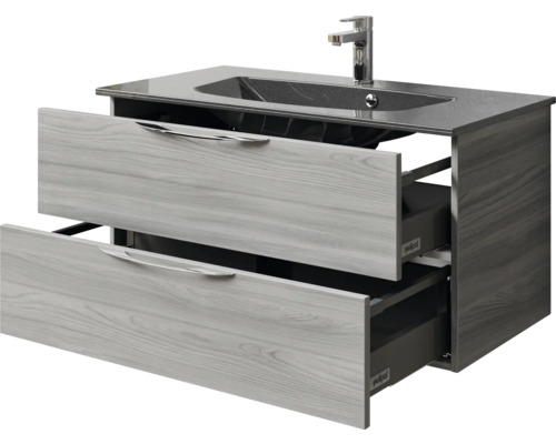 Waschbeckenunterschrank mit zwei Schubladen und Armatur