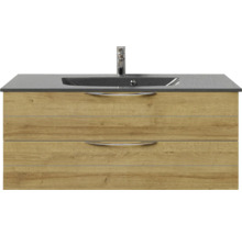 Badmöbel-Set Pelipal Sunline 300 BxHxT 117 x 49,9 x 48 cm Frontfarbe eiche riviera Badmöbelset 2-teilig mit Waschtisch Mineralmarmor grau-metallic