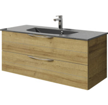 Badmöbel-Set Pelipal Sunline 300 BxHxT 117 x 49,9 x 48 cm Frontfarbe eiche riviera Badmöbelset 2-teilig mit Waschtisch Mineralmarmor grau-metallic