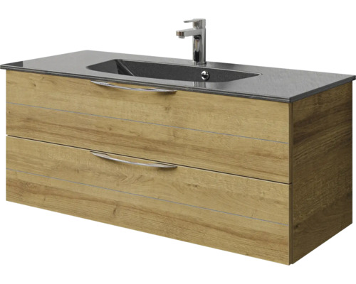 Waschtisch mit Unterschrank, zwei Schubladen, Armatur und Becken