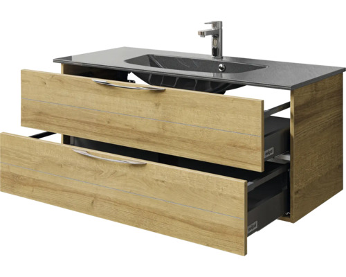 Waschtischunterschrank mit zwei offenen Schubladen und Waschtisch