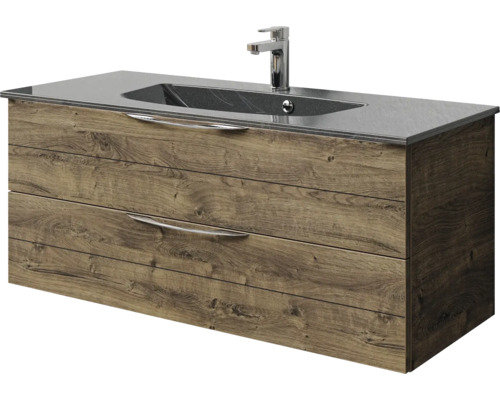 Waschtischunterschrank mit zwei Schubladen, Aufsatzwaschbecken und Armatur