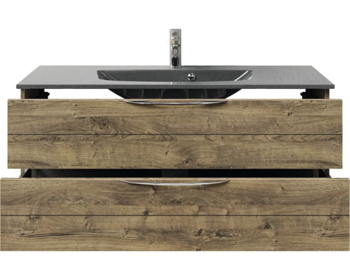 Waschtischunterschrank mit zwei Schubladen und Aufsatzwaschbecken