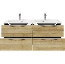 Waschtischunterschrank mit zwei Waschbecken und vier Schubladen im Holzdesign