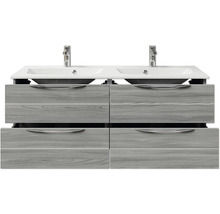 Waschtischunterschrank mit zwei Waschbecken und Schubladen im Holzdesign