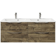 Waschtischunterschrank mit zwei Waschbecken und Holzoptik