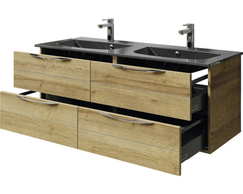 Waschtischunterschrank mit zwei Waschbecken und Schubladen
