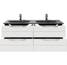 Waschtischunterschrank mit zwei Waschbecken und mehreren Schubladen