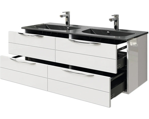 Doppelwaschtisch mit Waschbecken, Armaturen und Schubladen