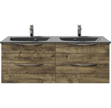 Badmöbel-Set Pelipal Sunline 300 BxHxT 132 x 49,9 x 48 cm Frontfarbe eiche ribbeck Badmöbelset 2-teilig mit Waschtisch Mineralmarmor grau-metallic