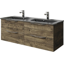 Badmöbel-Set Pelipal Sunline 300 BxHxT 132 x 49,9 x 48 cm Frontfarbe eiche ribbeck Badmöbelset 2-teilig mit Waschtisch Mineralmarmor grau-metallic