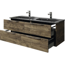 Badmöbel-Set Pelipal Sunline 300 BxHxT 132 x 49,9 x 48 cm Frontfarbe eiche ribbeck Badmöbelset 2-teilig mit Waschtisch Mineralmarmor grau-metallic