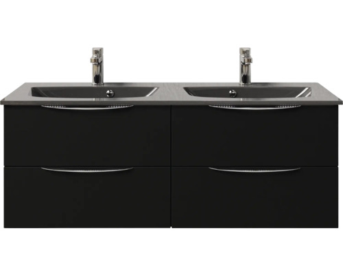 Badmöbel-Set Pelipal Sunline 300 BxHxT 132 x 49,9 x 48 cm Frontfarbe schwarz matt Badmöbelset 2-teilig mit Waschtisch Mineralmarmor