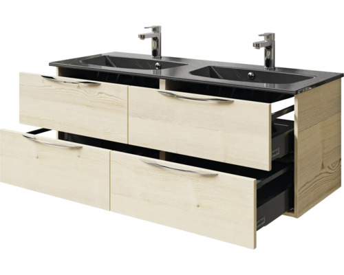 Waschtischunterschrank mit zwei Waschbecken und Schubladen
