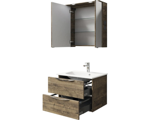 Badezimmerset mit Waschbeckenunterschrank und Spiegelschrank