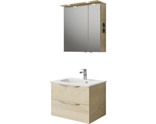 Badezimmer-Set mit Waschtischunterschrank, Waschbecken und Spiegelschrank mit Beleuchtung