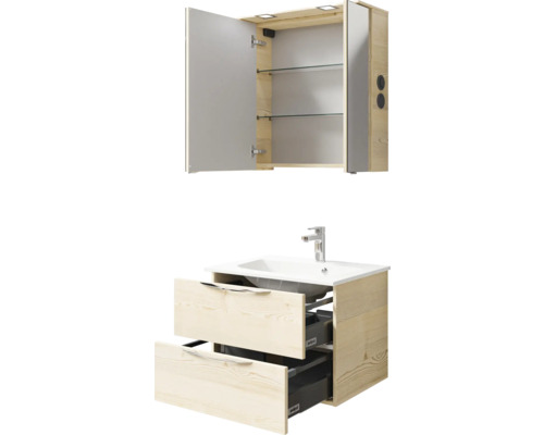 Badezimmer-Set mit Waschtischunterschrank, Waschbecken und Spiegelschrank mit Regalböden