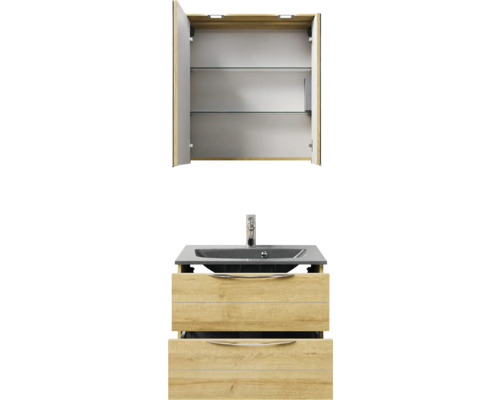 Badezimmerset mit Waschbeckenunterschrank, Waschbecken und Spiegelschrank