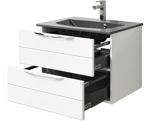 Waschtischunterschrank mit zwei Schubladen, Waschbecken und Armatur